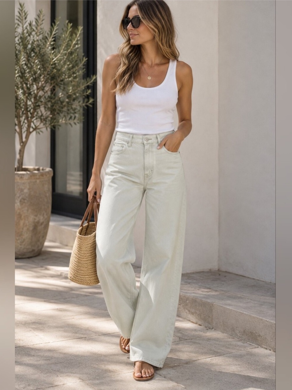 AGOLDE Arc Wide Leg Button Fly Jeans Mint Cream 27